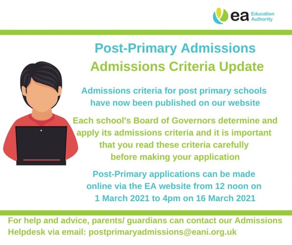 PostPrimary Admissions Criteria for schools in our area.